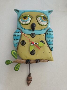Whimsical Owl Wall Clock in Teal and Yellow by